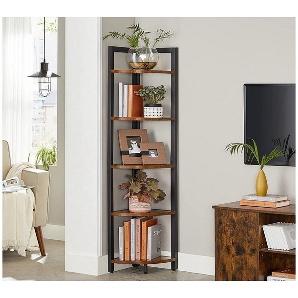 Hjrnereol - stigereol i industrielt design - rustik brun reol