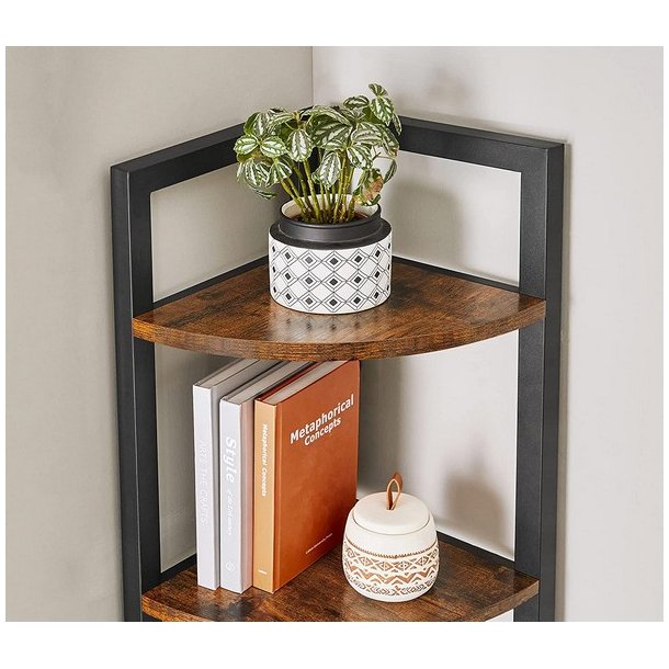 Hjrnereol - stigereol i industrielt design - rustik brun reol