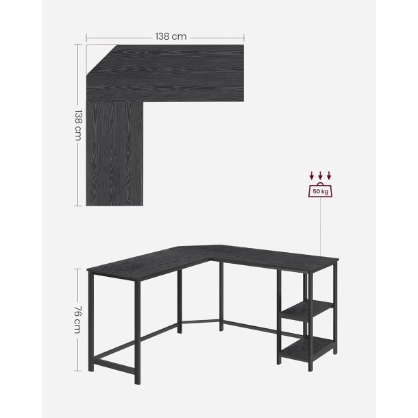 Hj�rneskrivebord - L-formet skrivebord - sort 138 x 138 x 76
