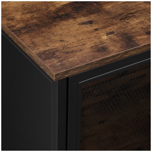 Sk�nk - h�j kommode - rustik brun tr� og sort st�l - 70x33x100