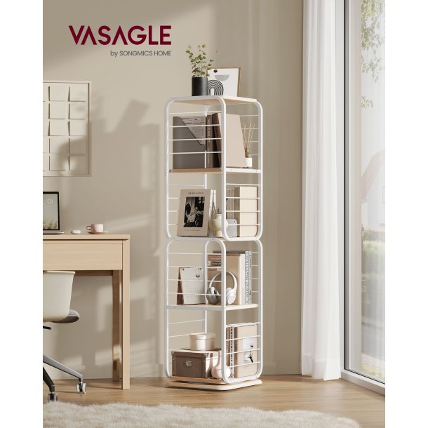 Reol - 360&deg; roterbar bogreol - hvid gulvreol - 43 x 43 x 158