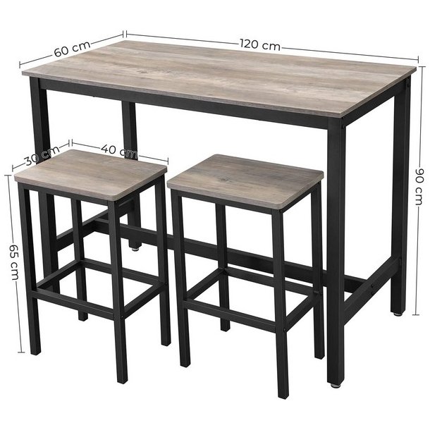 Barbord med 2 skamler - h�jbord med 2 barstole - gr� beige