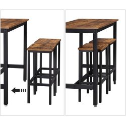 Barbord med 2 skamler - h�jbord med 2 barstole - rustik brun