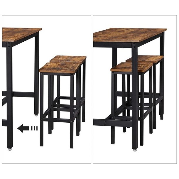 Barbord med 2 skamler - h�jbord med 2 barstole - rustik brun