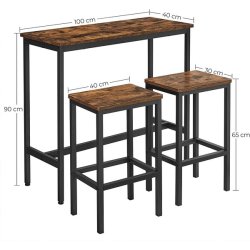 Barbord med 2 skamler - h�jbord med 2 barstole - rustik brun