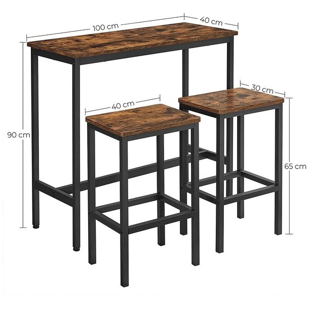 Barbord med 2 skamler - h�jbord med 2 barstole - rustik brun