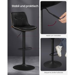 Barstole st af 2 - hje stole med rygln og fodsttte - sort