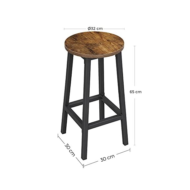 Barstol - 4 barstole med rundt sde og metalben - rustik brun