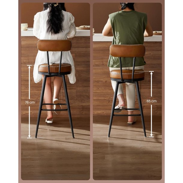 Barstol med kunstl�der - s�t med 2 - s�deh�jde 65 cm - brun