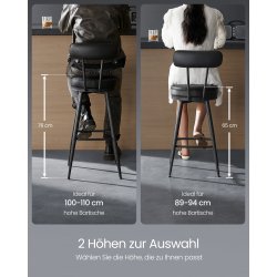 Barstol med kunstlder - st med 2 - sdehjde 76 cm - sort