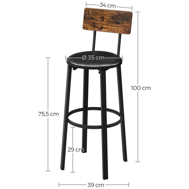 Barstole i industrielt design - st med 2 barstole - rustik brun