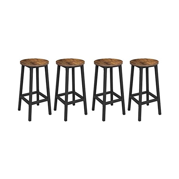 Barstol - 4 barstole med rundt sde og metalben - rustik brun