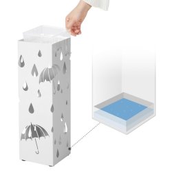 Paraplystativ med kroge og drypbakke - hvid paraplyholder