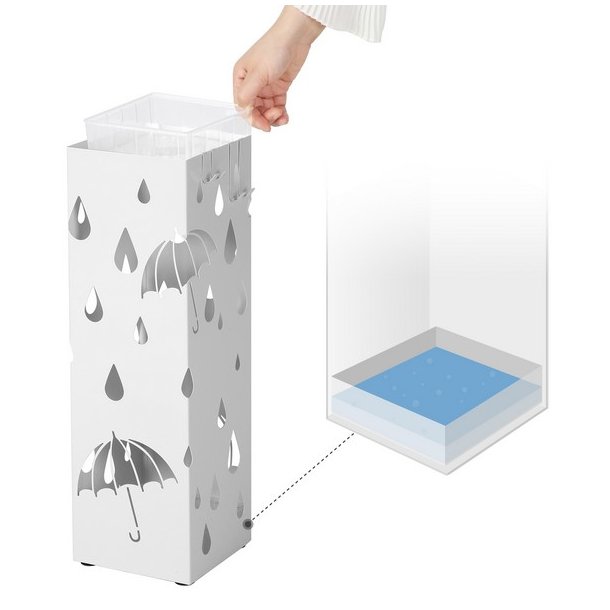 Paraplystativ med kroge og drypbakke - hvid paraplyholder