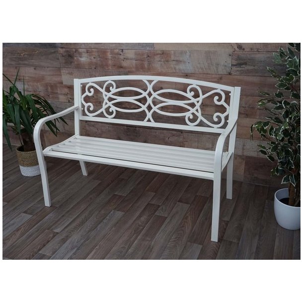 Parkbnk og havebnk - hvid stlbnk i pulverlakeret stl