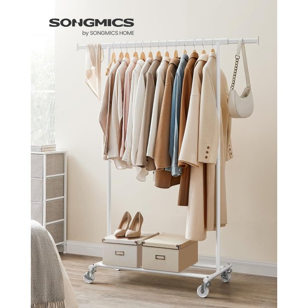 T�jstativ p� 4 hjul - kraftig hvid garderobestativ til 90 kg