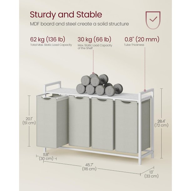 Vasket�jskurve med 4 rum - 4 vasket�jsposer - hvid