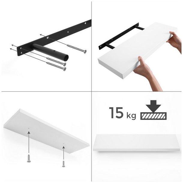 Hylde i tr� - v�gh�ngt tr�hylde - hvid v�ghylde 80 x 20 cm