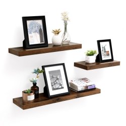 Hylde i tr� - v�gh�ngt tr�hylde - rustik brun v�ghylde 60 x 20 cm