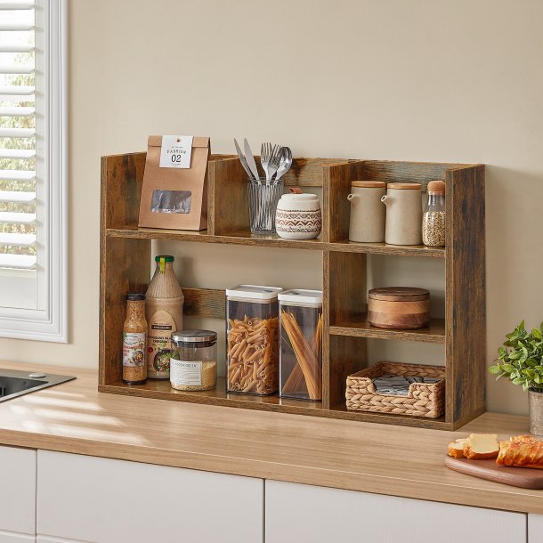 Hylde til skrivebord - skrivebordshylde - rustik brun