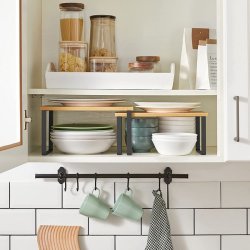 Hylder til bord - s�t med 2 stabelbare k�kkenhylder - bambus