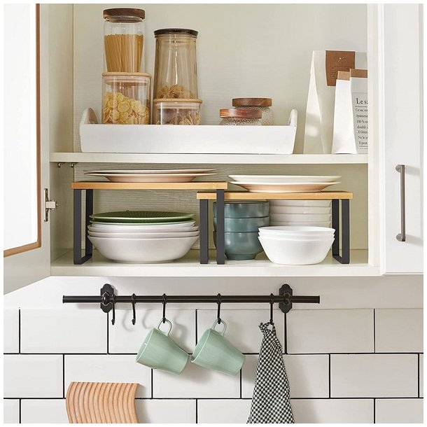 Hylder til bord - s�t med 2 stabelbare k�kkenhylder - bambus