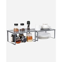 Hylder til bord - s�t med 2 stabelbare k�kkenhylder - gr� metal