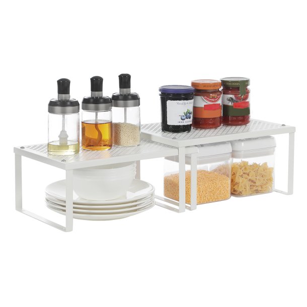 Hylder til bord - s�t med 2 stabelbare k�kkenhylder - hvid metal