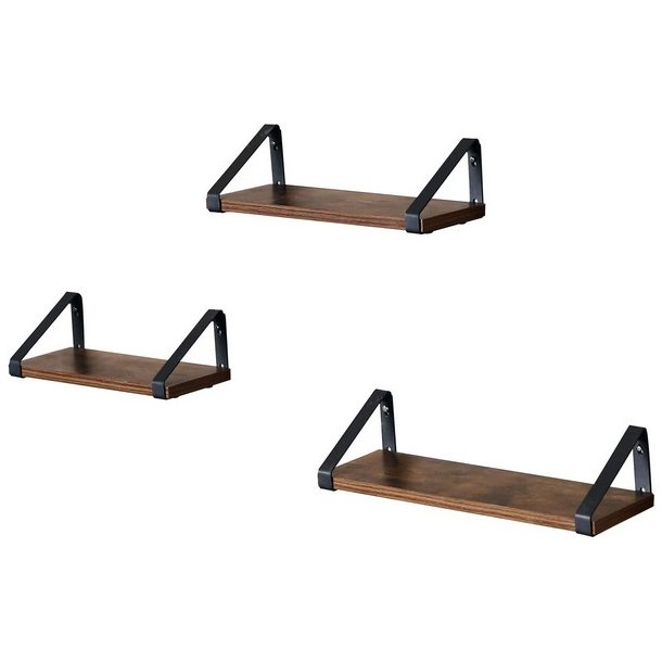 Hylder i tr� - 3 v�gh�ngte sv�vende tr�hylder - brune v�ghylder
