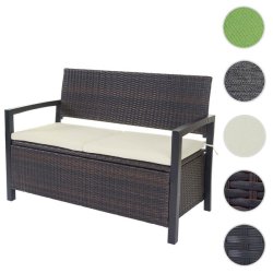 Haveb�nk og hyndeboks - brun polyrattan med creme hynde