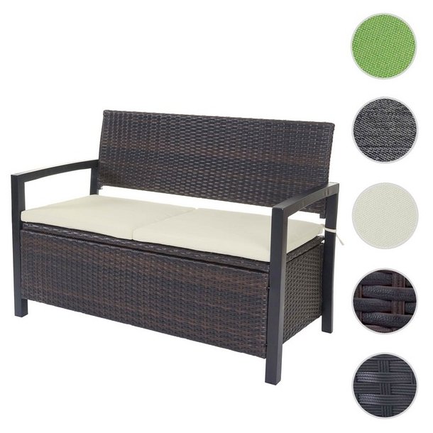Haveb�nk og hyndeboks - brun polyrattan med creme hynde