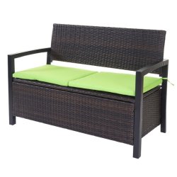 Haveb�nk og hyndeboks - brun polyrattan med gr�n hynde