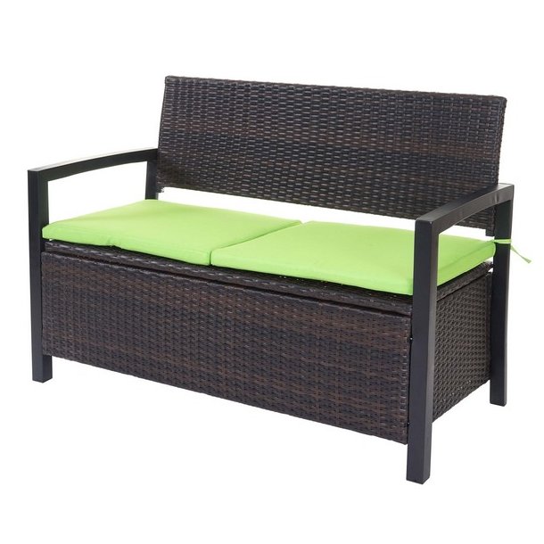 Haveb�nk og hyndeboks - brun polyrattan med gr�n hynde
