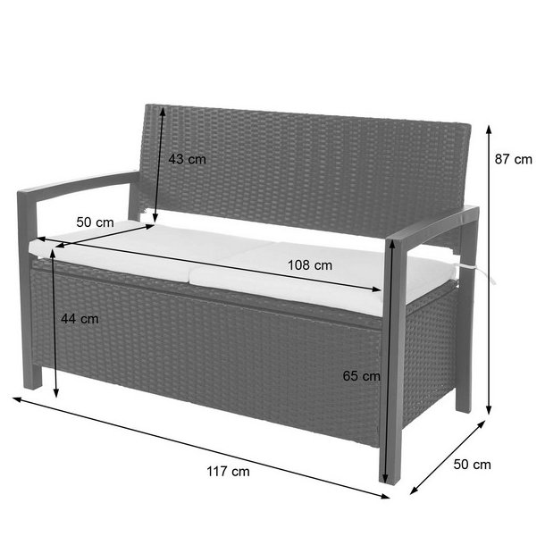 Haveb�nk og hyndeboks - brun polyrattan med gr�n hynde