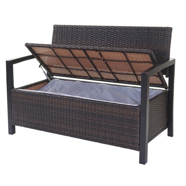 Haveb�nk og hyndeboks - brun polyrattan med gr�n hynde