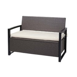 Haveb�nk og hyndeboks - gr�meleret polyrattan med creme hynde