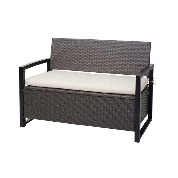 Haveb�nk og hyndeboks - gr�meleret polyrattan med creme hynde