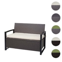 Haveb�nk og hyndeboks - gr�meleret polyrattan med creme hynde