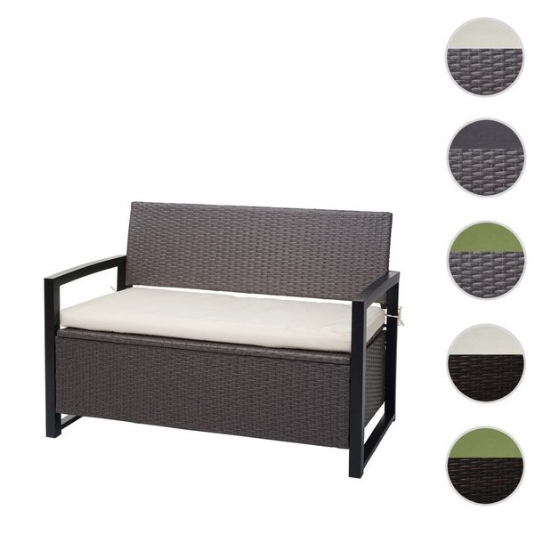 Haveb�nk og hyndeboks - gr�meleret polyrattan med creme hynde