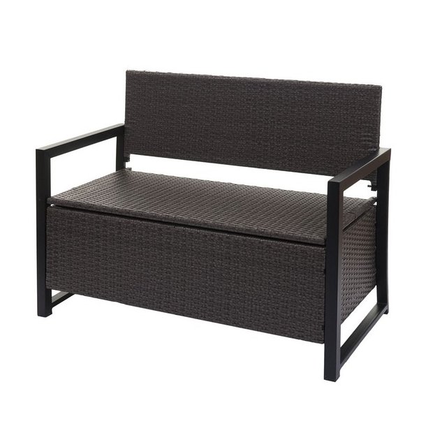 Havebnk og hyndeboks - gr polyrattan med beige hynde - 2 personer