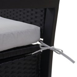 Havebnk og hyndeboks - sort polyrattan med gr hynde - 2 personer