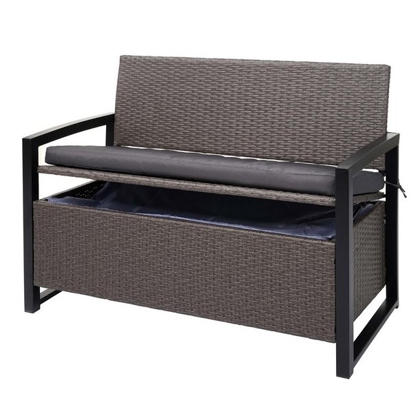 Havebnk og hyndeboks - grmeleret polyrattan med gr hynde