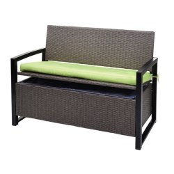 Haveb�nk og hyndeboks - gr�meleret polyrattan med gr�n hynde