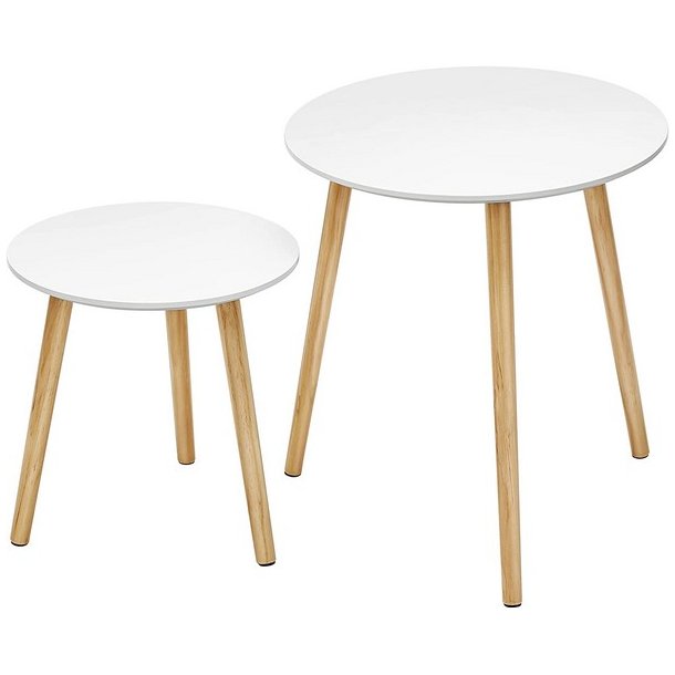 Indskudsborde - 2 runde sideborde - hvid/brun sofabordss�t