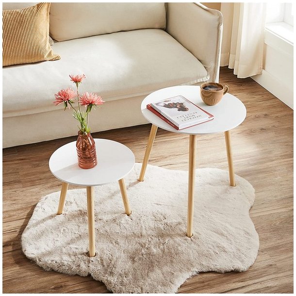 Indskudsborde - 2 runde sideborde - hvid/brun sofabordss�t