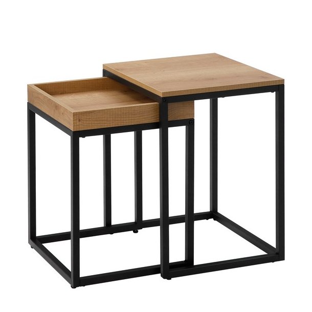 Indskudsborde - 2 sideborde i industrielt design - lysebrun