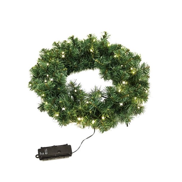 Grankrans Ø40 cm med 70 LED-lys batteridrevet julekrans - Julelys udendørs - julebelysning - HAVEHOBBY.DK