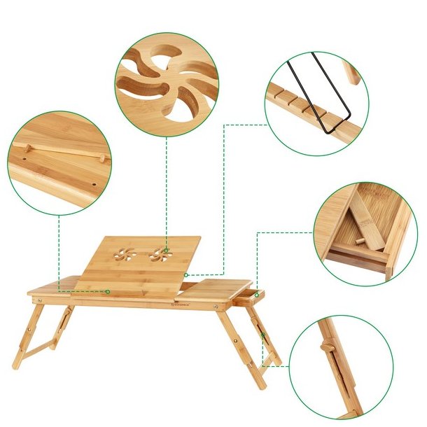 B�rebar laptop stand i bambus - justerbar sammenklappelig
