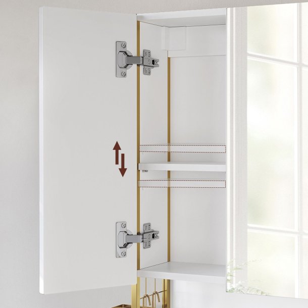 Badevrelsesskab med gyldent stel - vghngt spejlskab - hvid