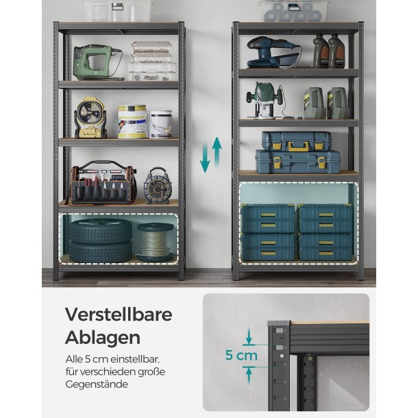 St�lreol med 5 hylder - delbar lagerreol - brun 200 x 100 x 50